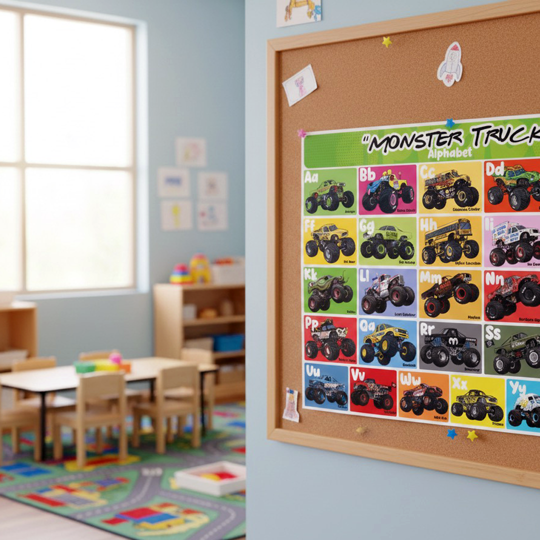 Monster Truck Alphabet Poster For Kids|ABC Learning Monster Truck| Toddler Education| Preschool Printable| Learning Poster | Alphabet Poster For Toddlers