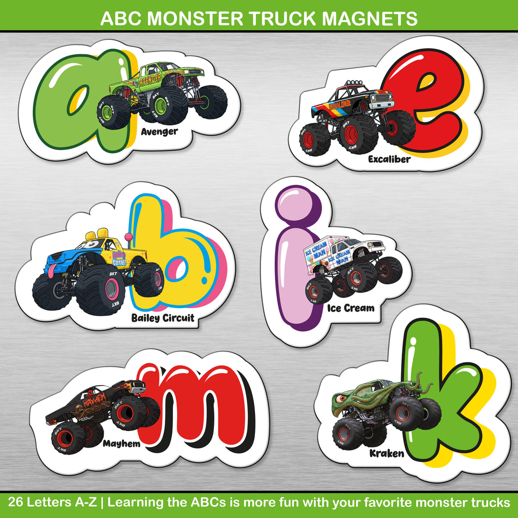 ABC MONSTER TRUCK MAGNETS - ALPAHABET LEARNING FUN FOR KIDS