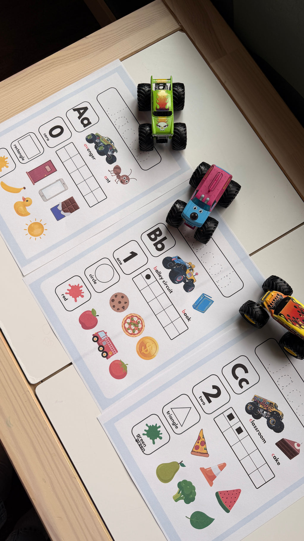 Printed Personalized Circle Time Monster Truck | 26 Weekly Morning Meeting Worksheets | Letter, Numbers, Shapes & Colors | Pre K Homeschool