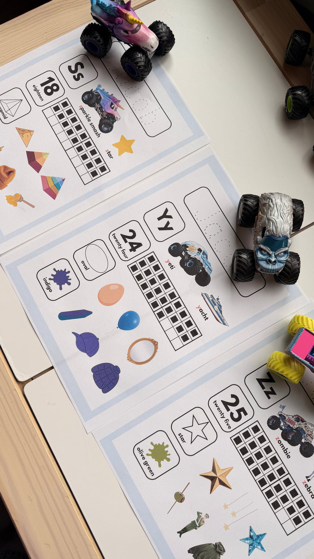 Printed Personalized Circle Time Monster Truck | 26 Weekly Morning Meeting Worksheets | Letter, Numbers, Shapes & Colors | Pre K Homeschool