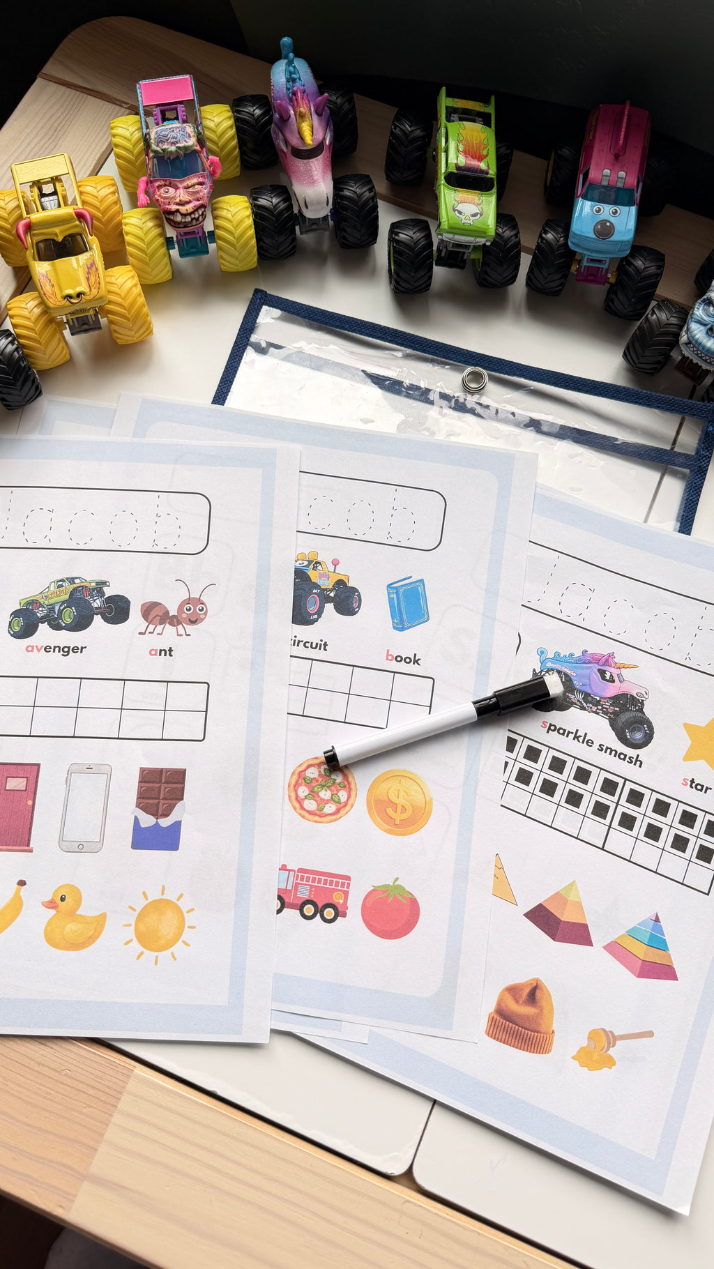 Printed Personalized Circle Time Monster Truck | 26 Weekly Morning Meeting Worksheets | Letter, Numbers, Shapes & Colors | Pre K Homeschool